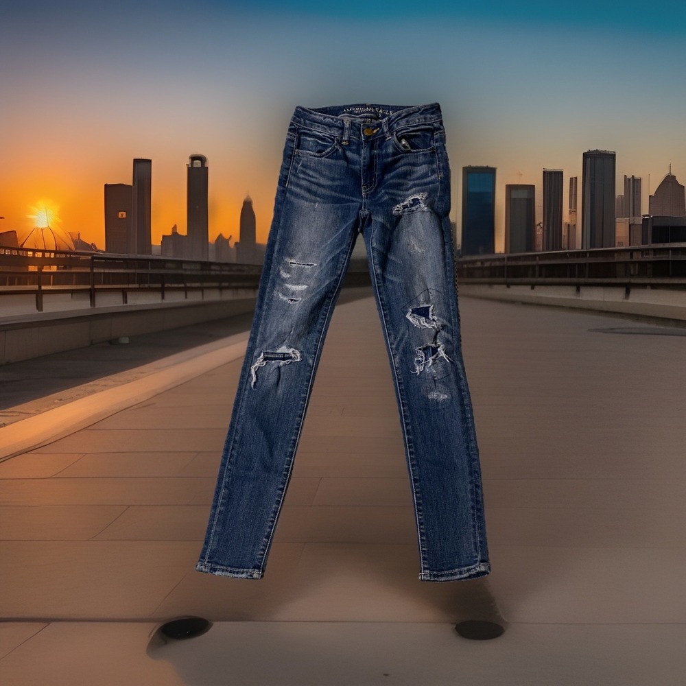 American Eagle Super Stretch High Rise Jegging Jeans Ripped Size Short 0
